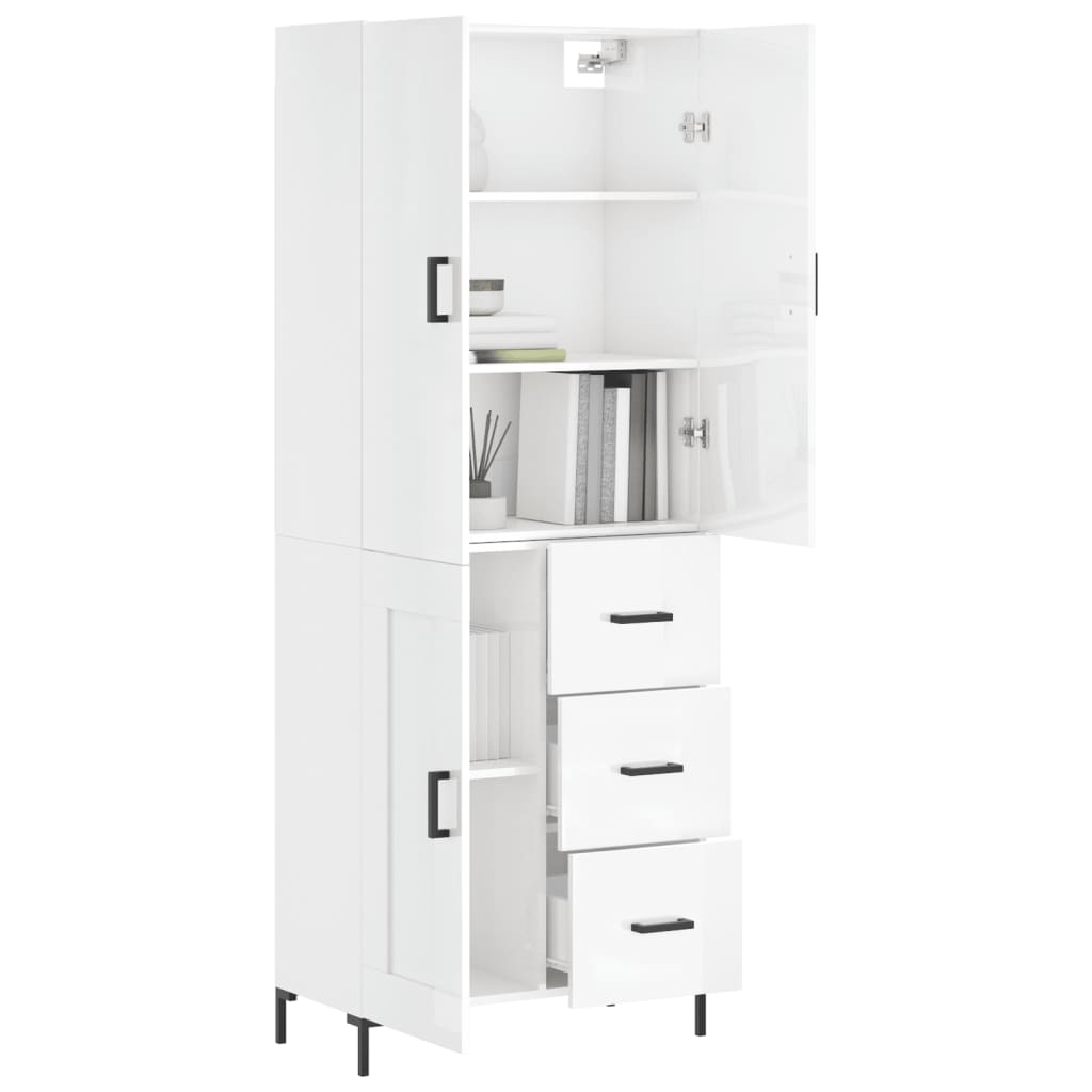 vidaXL Highboard høyglans hvit 69,5x34x180 cm konstruert tre