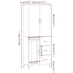Skříň highboard betonově šedá 69,5x34x180 cm kompozitní dřevo - obrázek 14