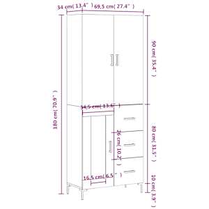 Skříň highboard kouřový dub 69,5 x 34 x 180 cm kompozitní dřevo - obrázek 14