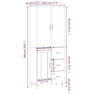 Skříň highboard bílá 69,5 x 34 x 180 cm kompozitní dřevo - obrázek 14