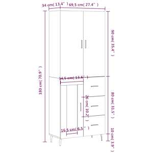 Skříň highboard šedá sonoma 69,5 x 34 x 180 cm kompozitní dřevo - obrázek 14