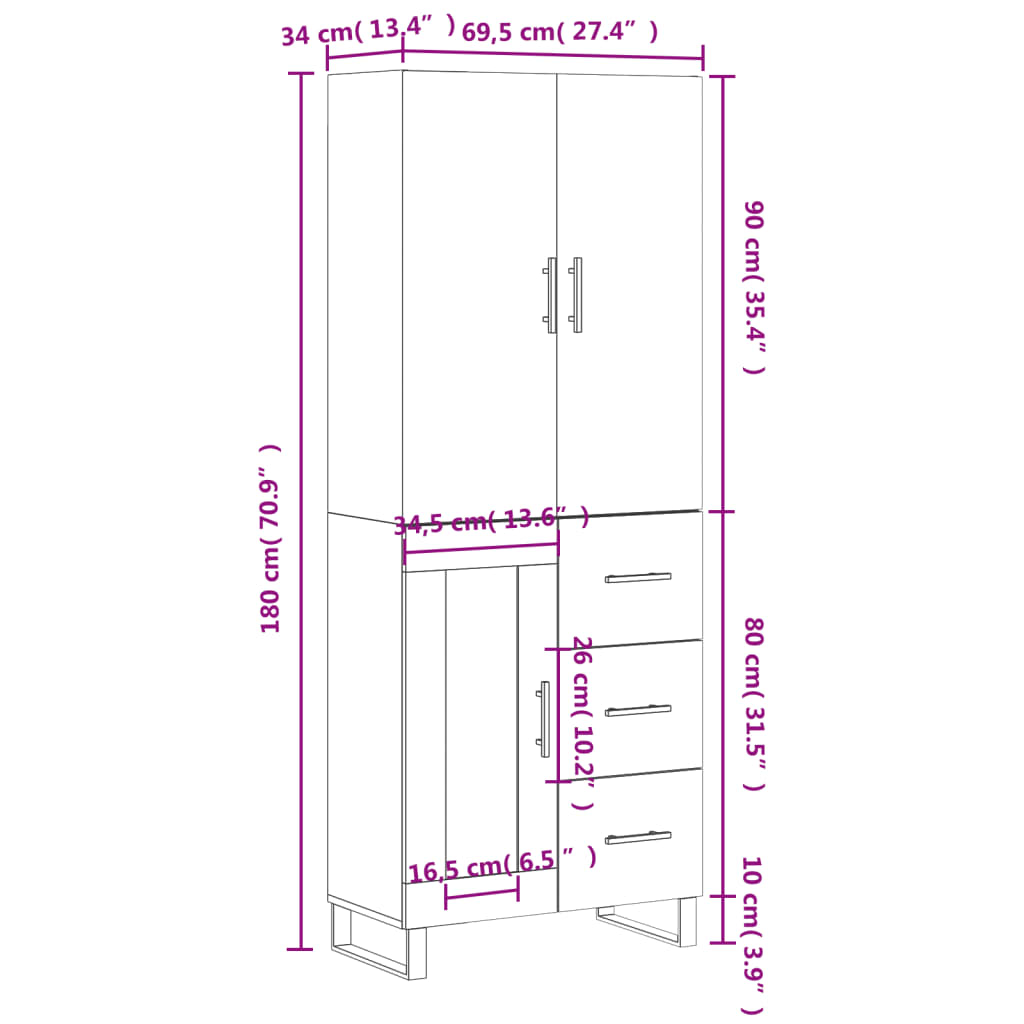 Skříň highboard bílá 69,5 x 34 x 180 cm kompozitní dřevo - obrázek 14