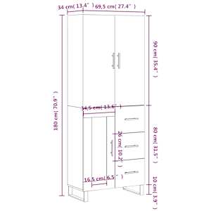 Skříň highboard betonově šedá 69,5x34x180 cm kompozitní dřevo - obrázek 14