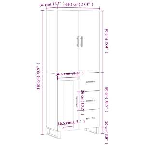 Skříň highboard kouřový dub 69,5 x 34 x 180 cm kompozitní dřevo - obrázek 14