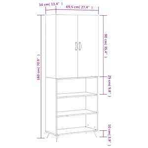 Skříň highboard bílá 69,5 x 34 x 180 cm kompozitní dřevo - obrázek 13