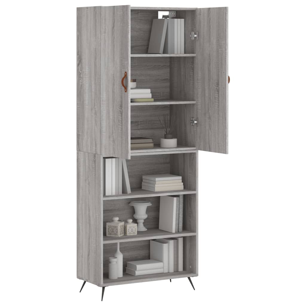vidaXL Hoge kast 69,5x34x180 cm bewerkt hout grijs sonoma eikenkleurig