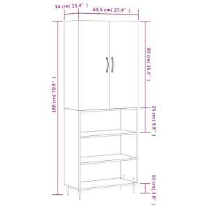 Skříň highboard bílá 69,5 x 34 x 180 cm kompozitní dřevo - obrázek 13