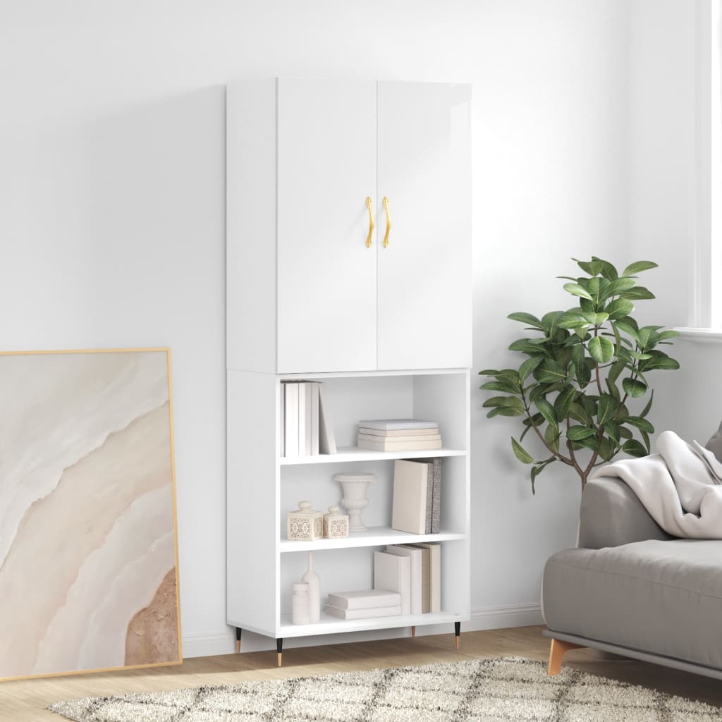 Skříň highboard lesklá bílá 69,5 x 34 x 180 cm kompozitní dřevo