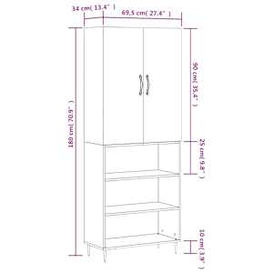Skříň highboard betonově šedá 69,5x34x180 cm kompozitní dřevo - obrázek 13