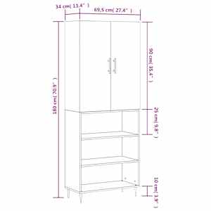 Skříň highboard betonově šedá 69,5x34x180 cm kompozitní dřevo - obrázek 13