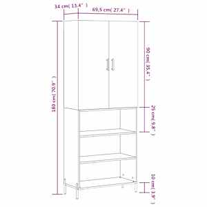 Skříň highboard bílá 69,5 x 34 x 180 cm kompozitní dřevo - obrázek 13