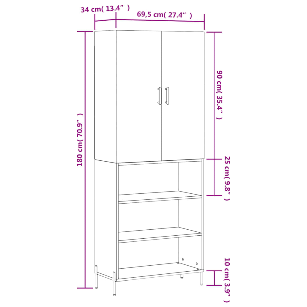 Skříň highboard betonově šedá 69,5x34x180 cm kompozitní dřevo - obrázek 13
