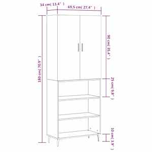 Skříň highboard šedá sonoma 69,5 x 34 x 180 cm kompozitní dřevo - obrázek 13