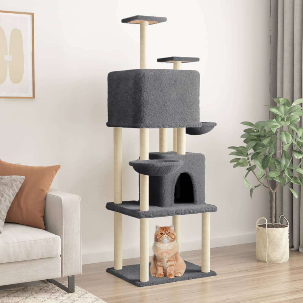 vidaXL Ansamblu de pisici, stâlpi din funie sisal, gri închis, 180 cm