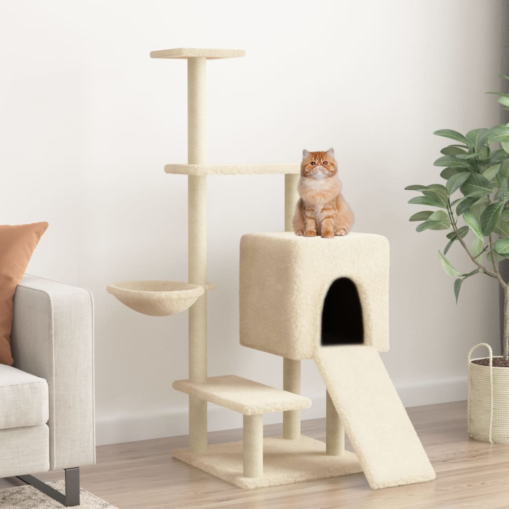 Albero per Gatti con Tiragraffi in Sisal Crema 130,5 cm