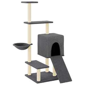 vidaXL kassimaja sisalk&ouml;itega kraapimispuudega, tumehall, 130,5 cm