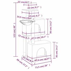 Škrabadlo pro kočky se sisalovými sloupky světle šedé 122 cm - obrázek 8