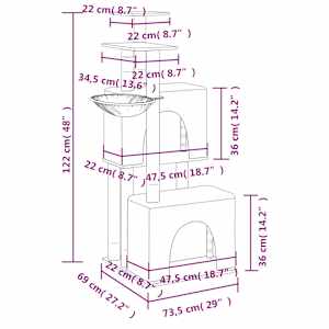 Škrabadlo pro kočky se sisalovými sloupky tmavě šedé 122 cm - obrázek 8