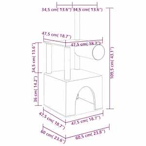 Škrabadlo pro kočky se sisalovými sloupky krémové 109,5 cm - obrázek 6