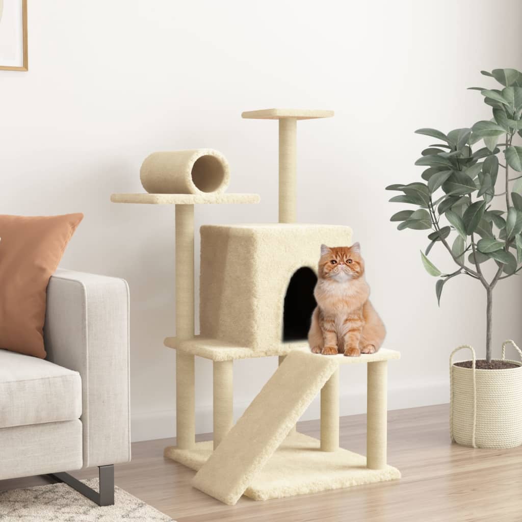 vidaXL Ansamblu de pisici cu stâlpi din funie de sisal, crem, 110,5 cm