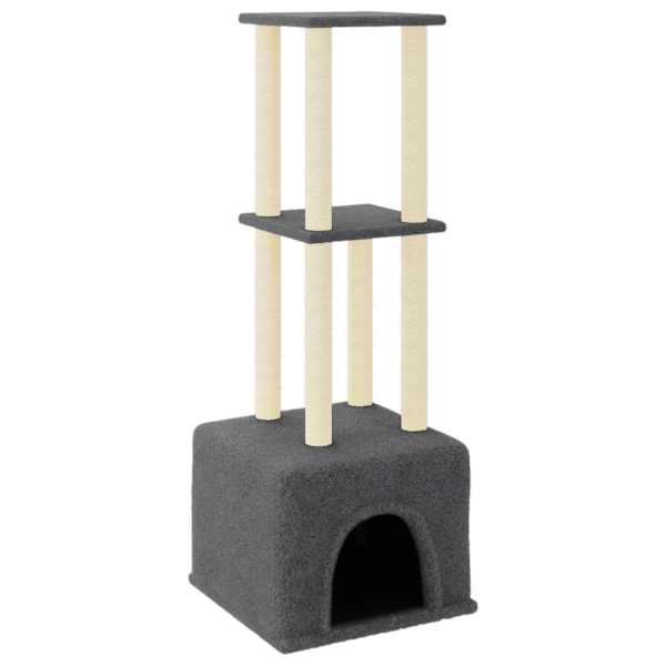 vidaXL kassimaja sisalk&ouml;itega kraapimispostidega, tumehall, 133,5 cm
