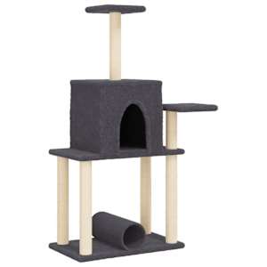 vidaXL kassimaja sisalk&ouml;itega kraapimispostidega, tumehall, 122 cm