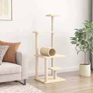 Škrabadlo pro kočky se sisalovými sloupky krémové 136 cm - obrázek 3