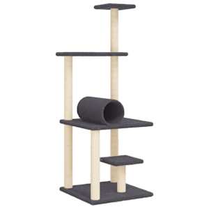 vidaXL kassimaja sisalk&ouml;itega kraapimispostidega, tumehall, 136 cm