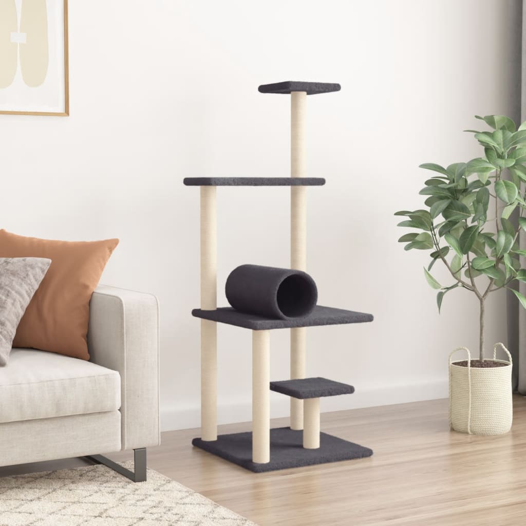 vidaXL Kattenmeubel met sisal krabpalen 136 cm donkergrijs afbeelding