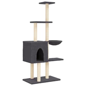 vidaXL kassimaja sisalk&ouml;itega kraapimispuudega, tumehall, 145 cm