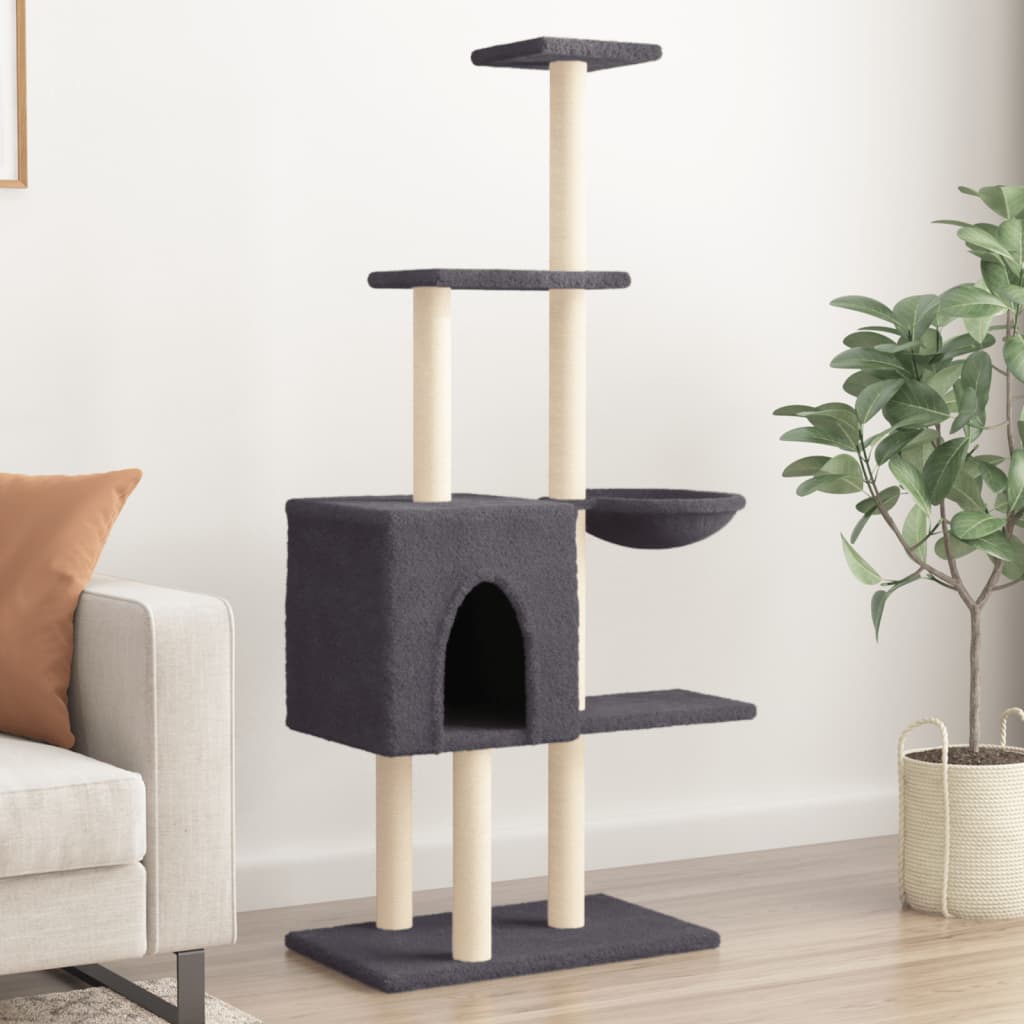 vidaXL Arbre à chat avec griffoirs en sisal Gris foncé 145 cm