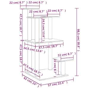 Škrabadlo pro kočky s plošinami krémové 98,5 cm - obrázek 8