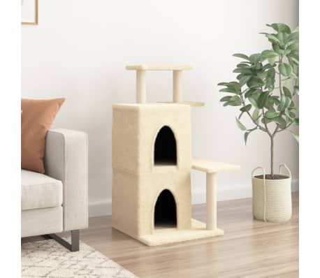 vidaXL Arbre &agrave; chat avec griffoirs en sisal cr&egrave;me 97 cm