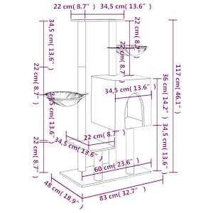 Škrabadlo pro kočky se sisalovými sloupky krémové 117 cm - obrázek 9