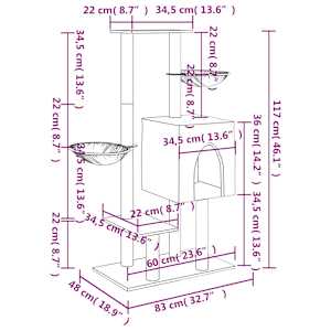 Škrabadlo pro kočky se sisalovými sloupky světle šedé 117 cm - obrázek 9