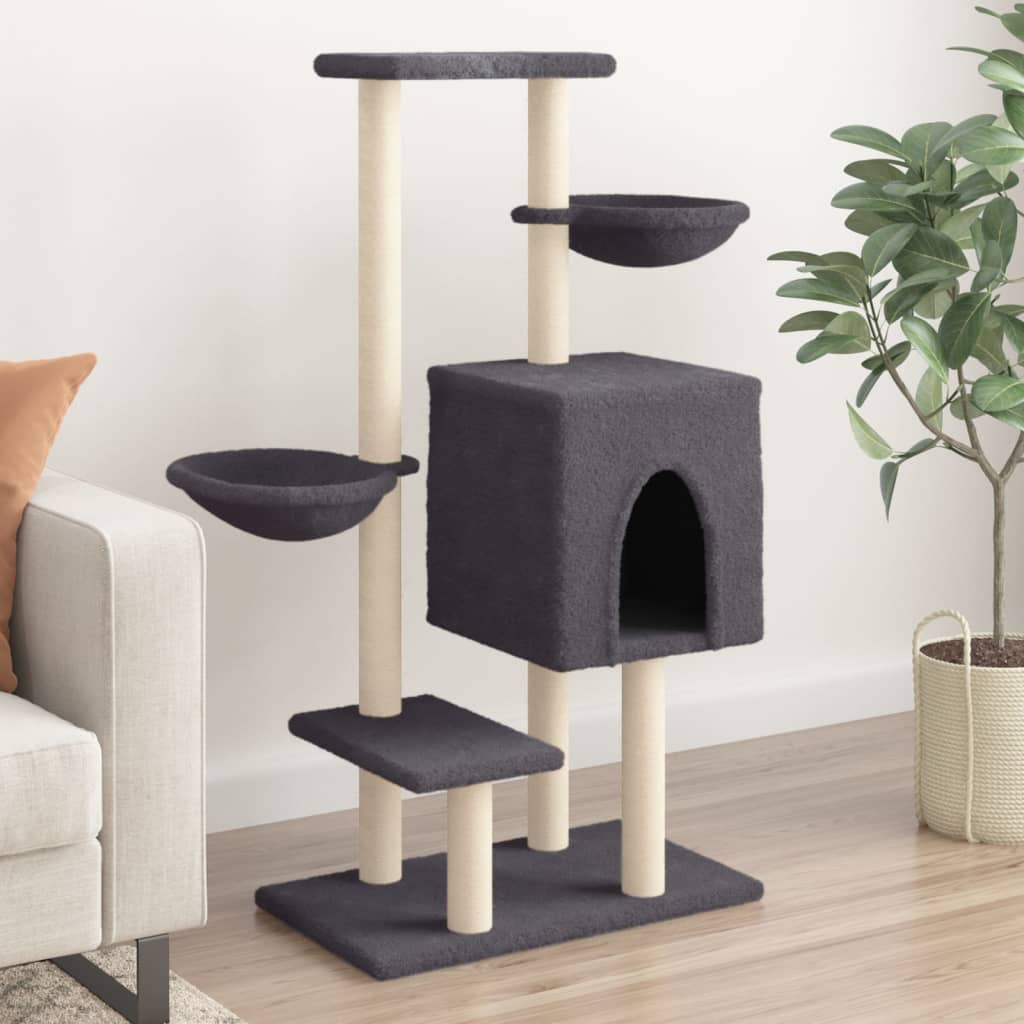 vidaXL Ansamblu pisici cu stâlpi din funie sisal, gri închis, 117 cm