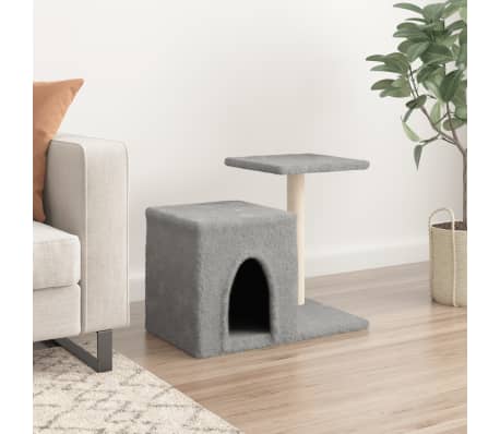 vidaXL Cat Tree Light grey Wood, plush, sisal 19.9 in tall Durable