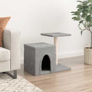 vidaXL Cat Tree Light grey Wood, plush, sisal 19.9 in tall Durable