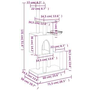 Škrabadlo pro kočky se sisalovými sloupky krémové 131 cm - obrázek 9