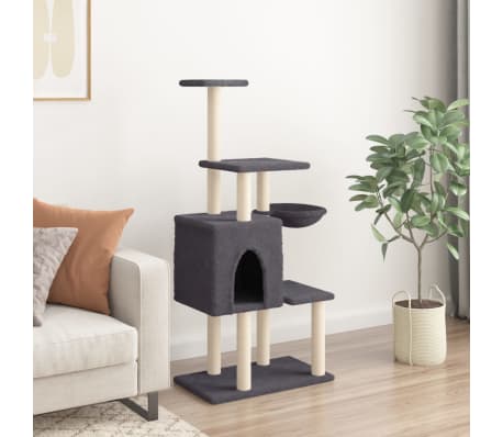 vidaXL Cat Tree with Sisal Scratching Posts Dark Grey 131 cm