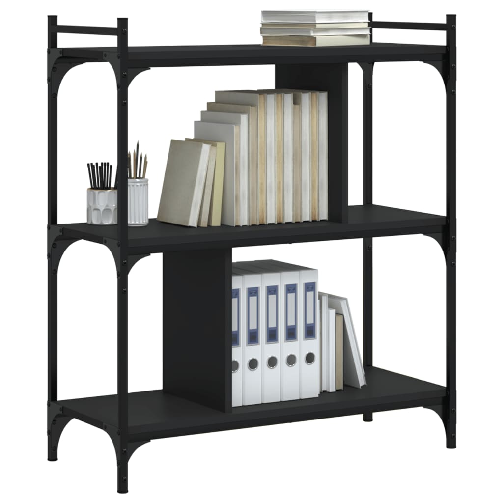 vidaXL 3 szintes fekete szerelt fa könyvespolc 76 x 32 x 88 cm