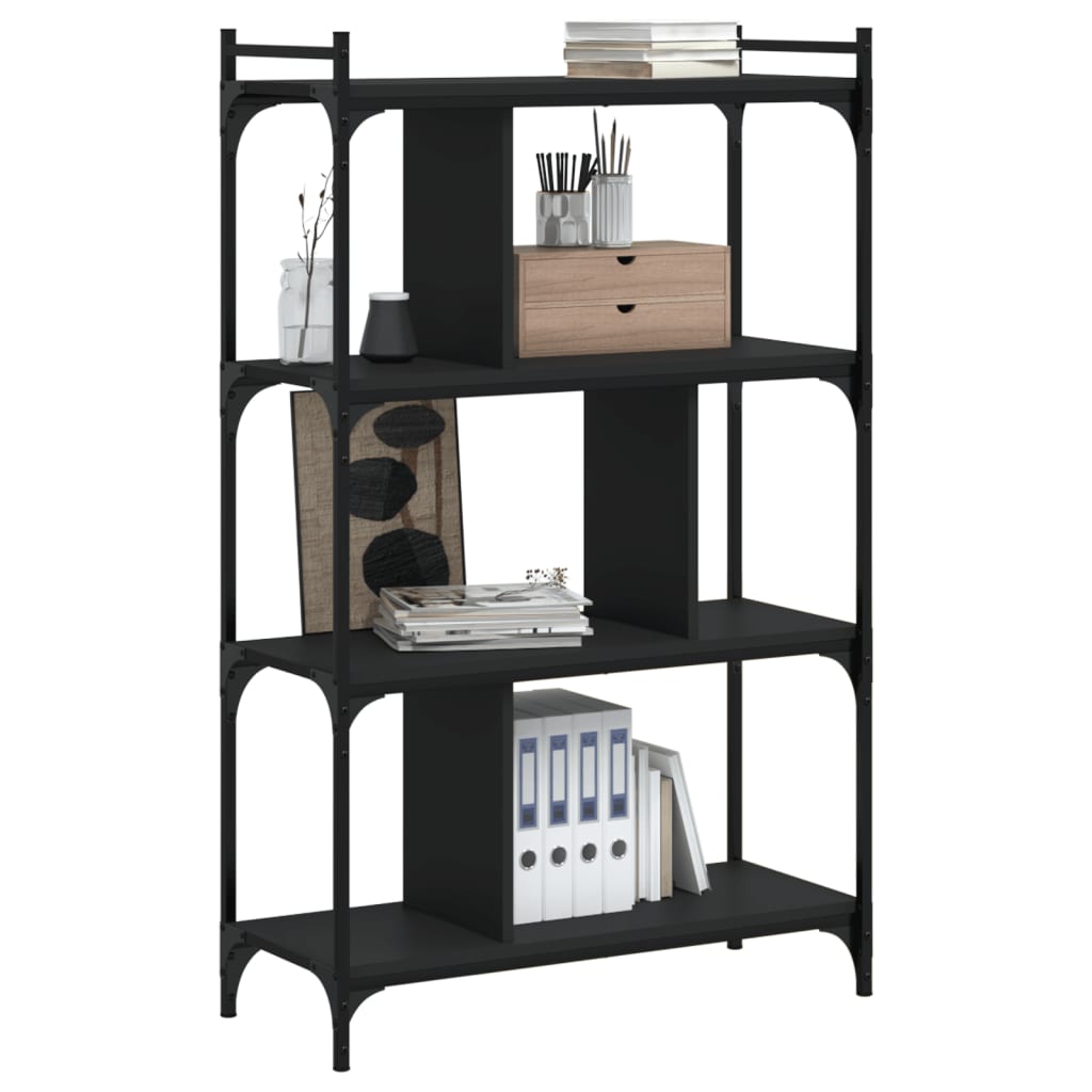 vidaXL Bibliotecă cu 4 niveluri, negru, 76x32x123 cm, lemn prelucrat