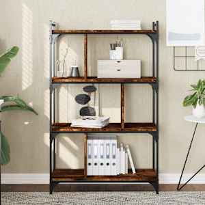 Knjižna omara 4-nadstropna dimljen hrast 76x32x123 cm inž. les