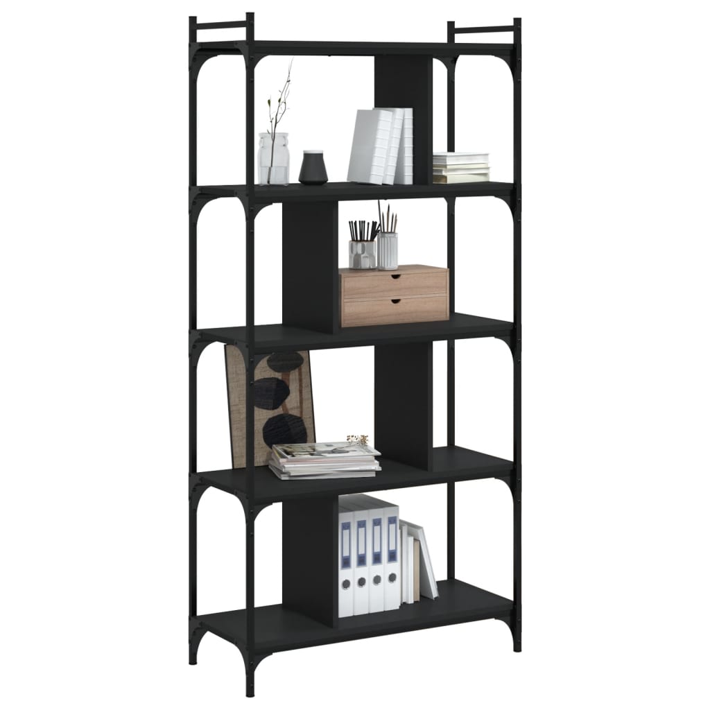 vidaXL Bibliotecă cu 5 niveluri, negru, 76x32x158 cm, lemn prelucrat