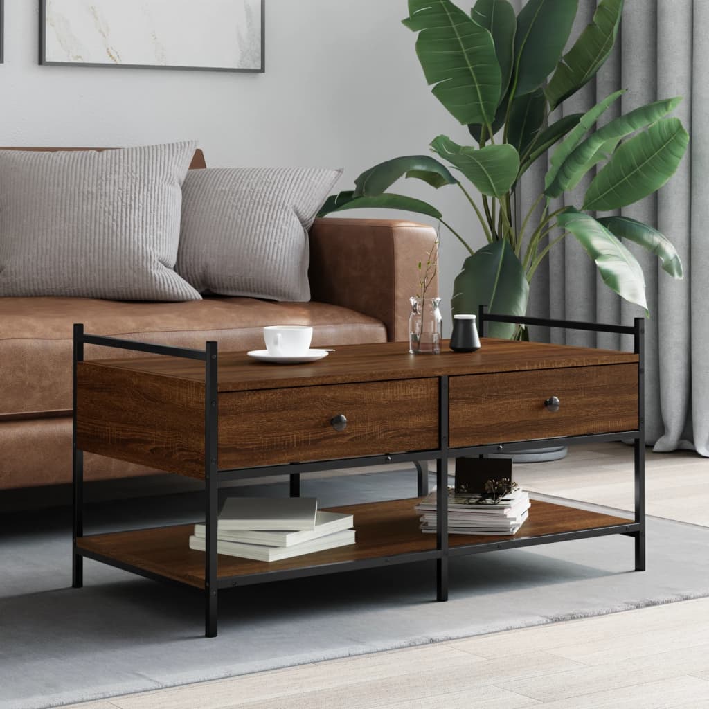 vidaXL sofabord 99x50x50 cm konstrueret træ brun egetræsfarve