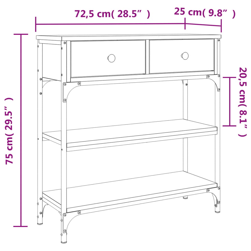  Konzolový stolík dymový dub 72,5x25x75 cm kompozitné drevo