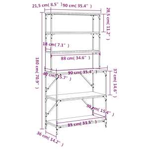 Kuchyňský regál 6patrový kouřový dub 90 x 40 x 180 cm kompozit - obrázek 9