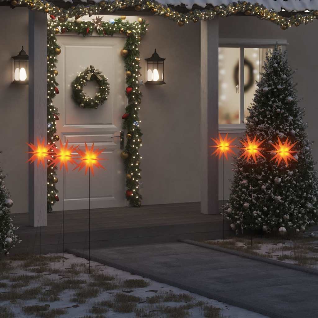 vidaXL LED-Weihnachtssterne 3 Stk. mit Erdspießen Faltbar Rot 35 cm