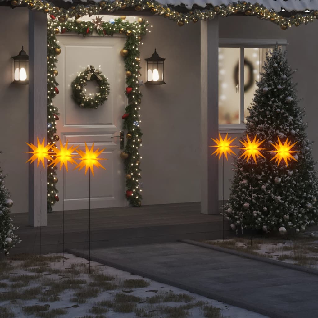 vidaXL juledekoration med LED-lys og jordspyd 3 stk. 35 cm foldbar gul
