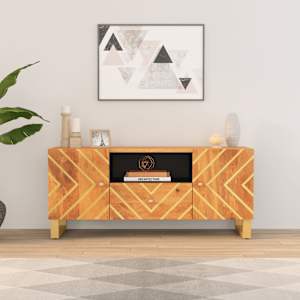 TV skříňka hnědá a černá 105 x 33,5 x 46 cm masivní mangovník